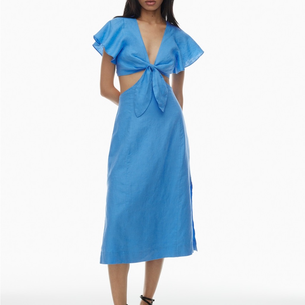Aritzia Elba Blue Linen Midi Dress